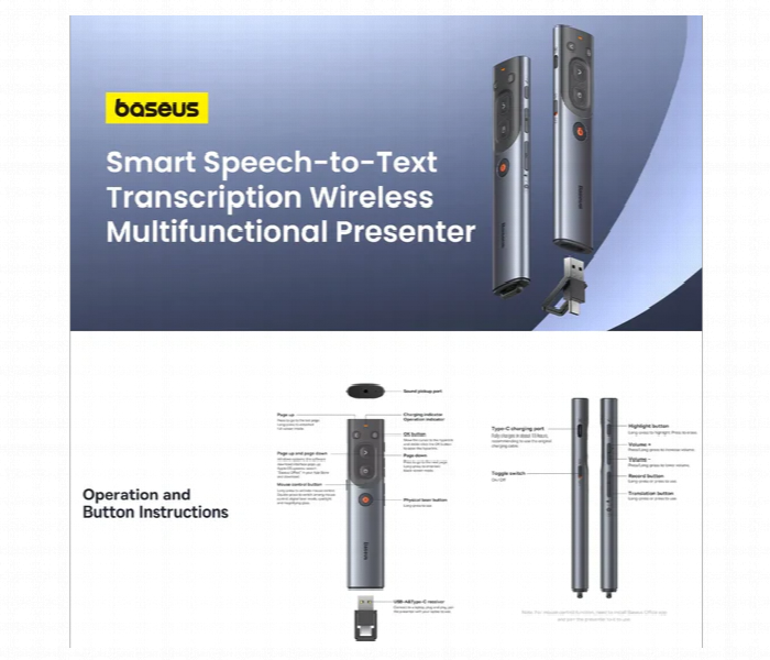 Baseus Presentation Remote Laser Pointer Usb C Recharge - Zoom Image 2