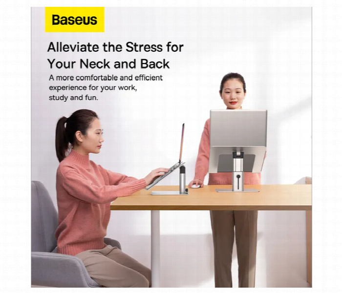 Baseus Metal Laptop Stand Adjustable Ergonomic Silver - Zoom Image 2