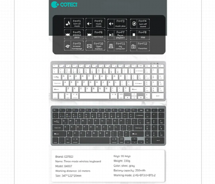 Coteetci Wireless Multi Device Keyboard One Click Switch - Zoom Image 5