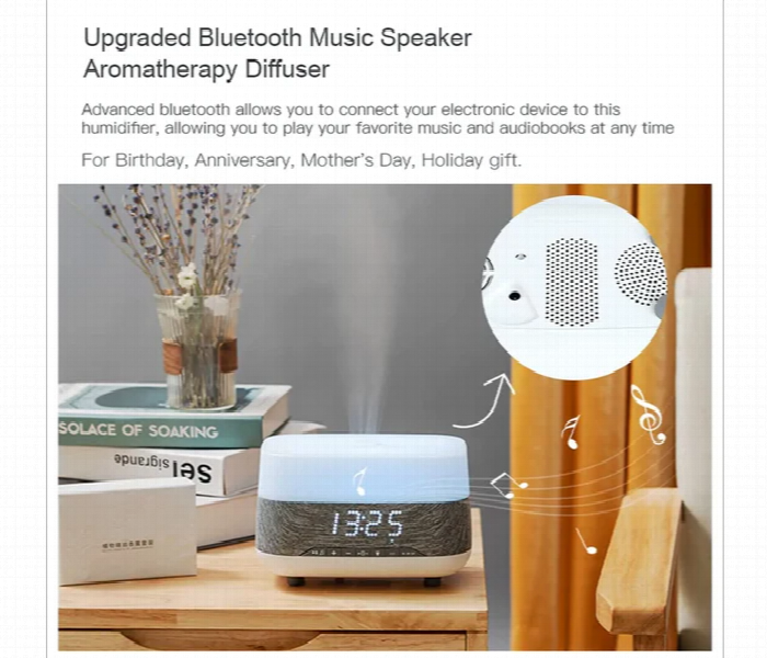 M01 Aroma Diffuser Humidifier Bluetooth Speaker 300Ml - Zoom Image 4
