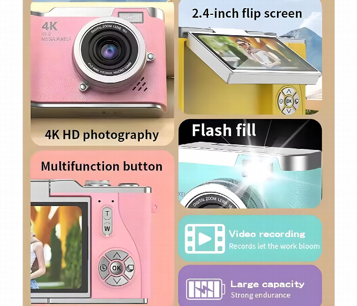 Lk007 Digital Camera 48Mp Flip Screen Pink Camera - Zoom Image 4