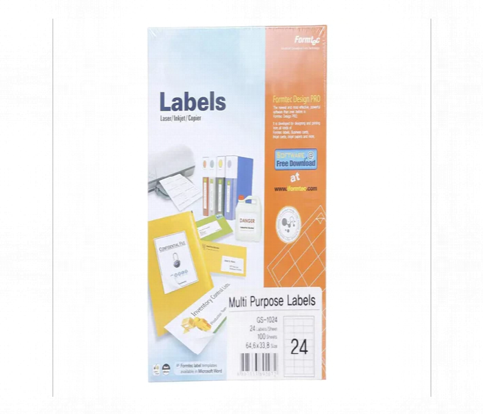 Formtec Gs 1024 A4 Labels 24 Labels Per Sheet 100 Sheets