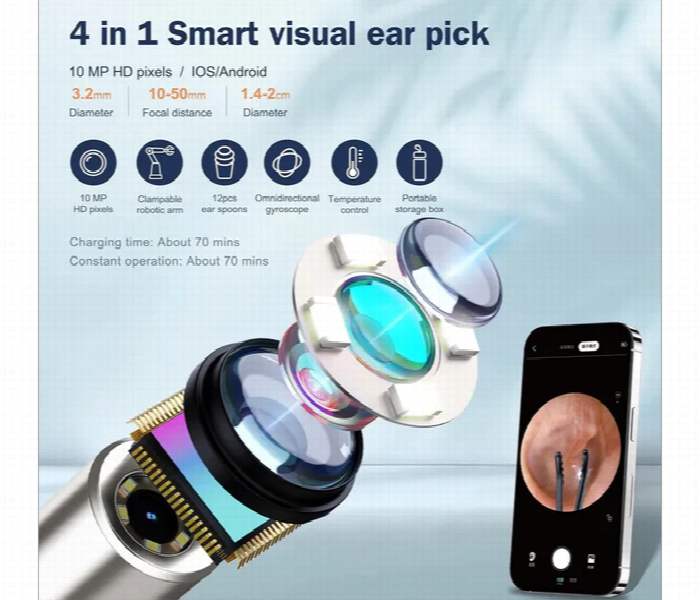 Generic 4 In 1 Visual Ear Pick 10Mp Type C Rechargeable - Zoom Image 2