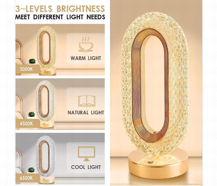 Oval Crystal Table Lamp Led Decorative Gold Base - Zoom Image 2