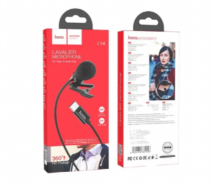 Hoco L14 Lavalier Microphone Type C 2M Omnidirectional Black - Zoom Image 6