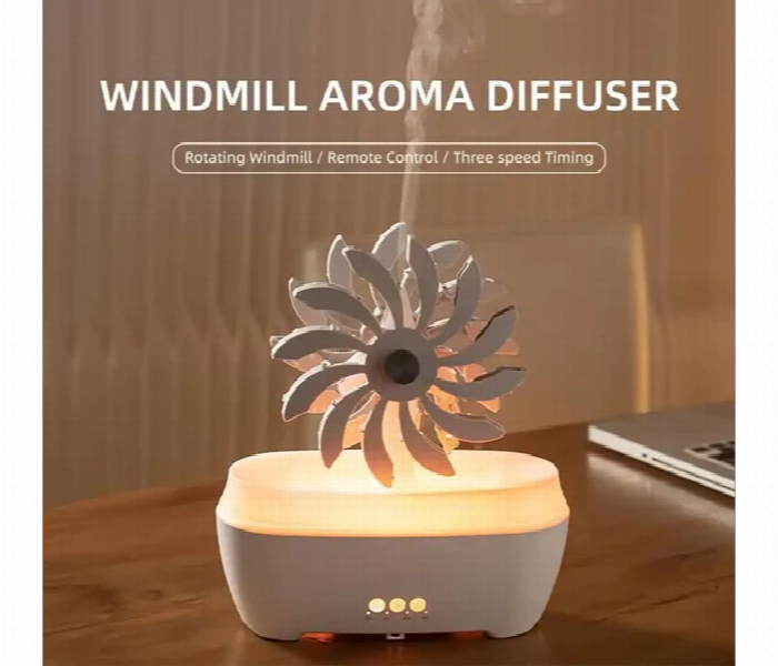 Windmill Aroma Diffuser With Remote Led Light White - Zoom Image 2