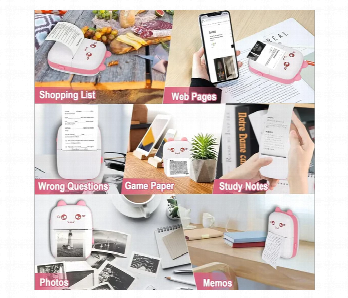 Portable Mini Thermal Printer Bluetooth Usb 1200Mah Pink - Zoom Image 4
