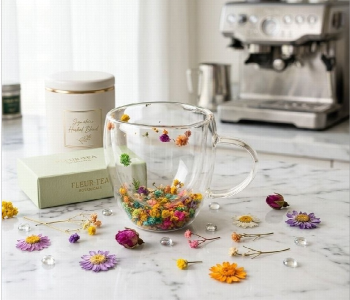 Glass Cup With Internal Floral Pattern 250Ml - Zoom Image