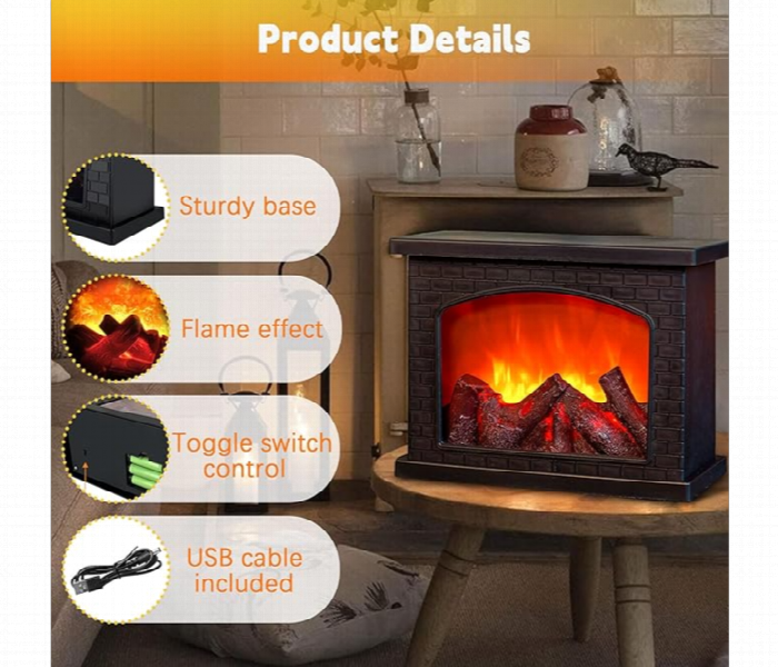 Portable Tabletop Design Led Fireplace Lantern - Zoom Image 2