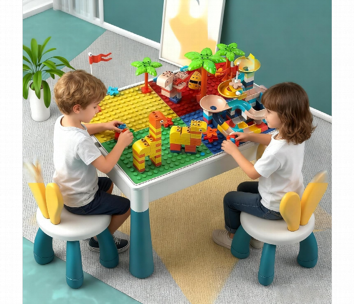 Building Blocks Table With Stool Creative Kids Play Set - Zoom Image 1