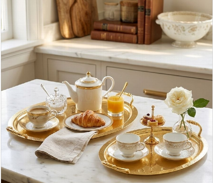 Luxurious Gold Colored Serving Tray Set - Zoom Image