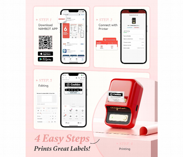 Niimbot B21 Label Maker Bluetooth Thermal Printer Red - Zoom Image 5