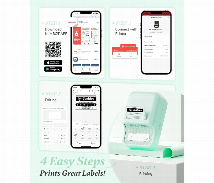 Niimbot B21 Label Maker Bluetooth Thermal Printer  Mint Green - Zoom Image 6