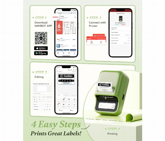 Niimbot B21 Label Maker Bluetooth Thermal Printer  Mint Green - Zoom Image 3