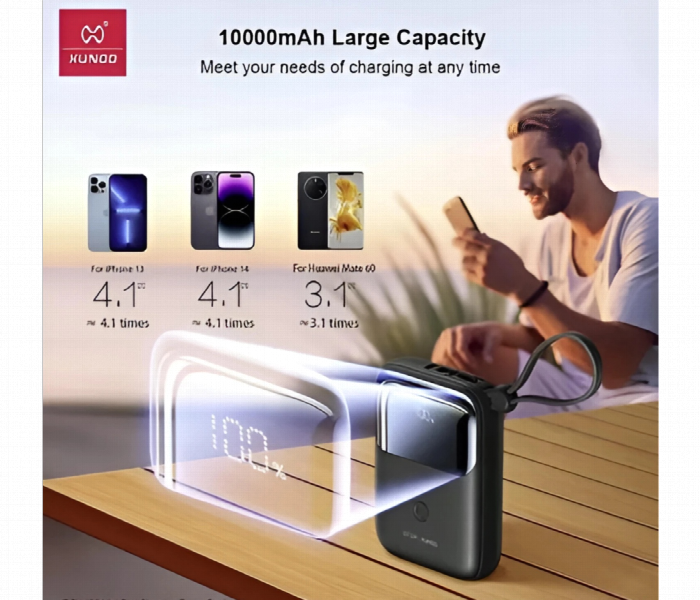 Xundo 10000Mah Mini Powerbank With Dual Cables  Xdch 059 - Zoom Image 4