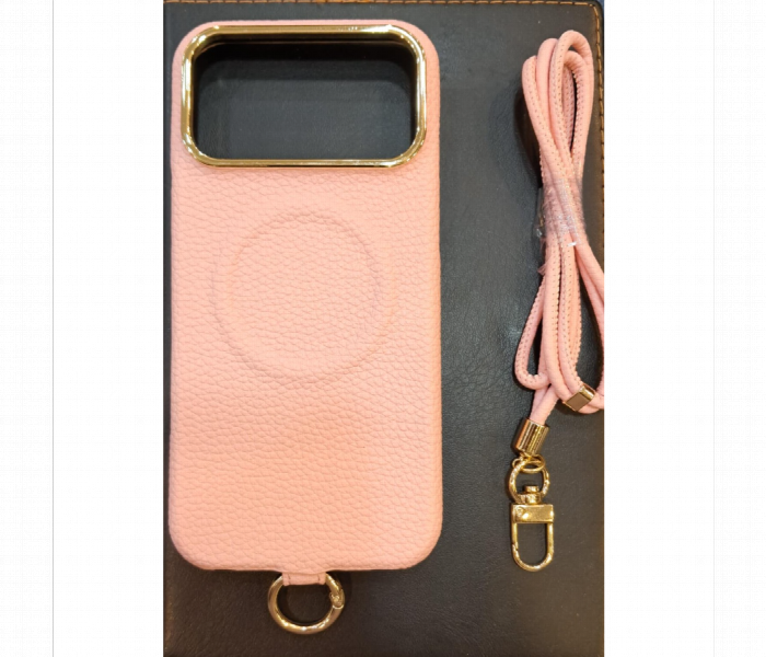 Iphone 17 Pro Max Pink Leather Magsafe Case With Strap - Zoom Image