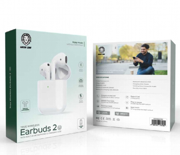 Green Lion Earbuds 2 True Wireless Bluetooth Touch Control White - Zoom Image 2