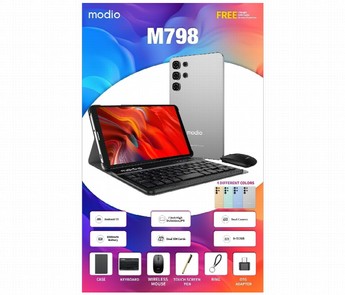 Modio M798 Tablet 7 Inch Dual Sim With Keyboard Bundle Grey - Zoom Image 2