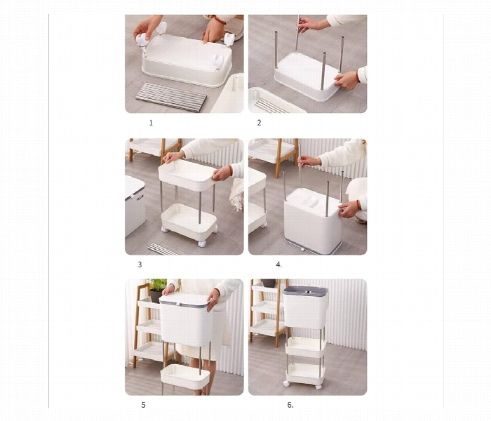 3 Tier Rolling Kitchen Trash Can Trolley With Storage - Zoom Image 3