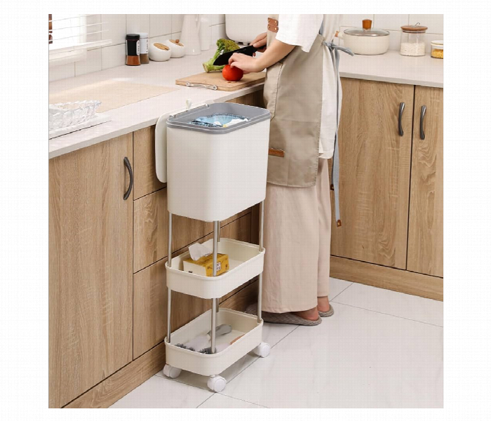3 Tier Rolling Kitchen Trash Can Trolley With Storage - Zoom Image 5