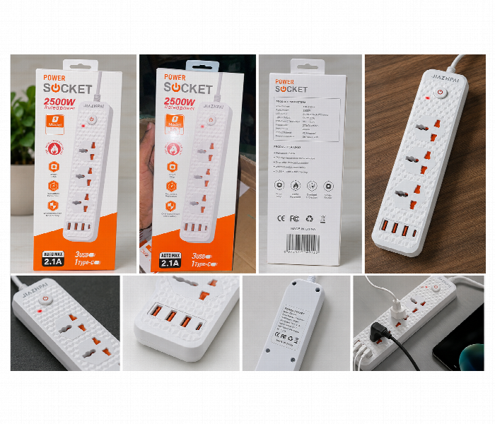 Multi Function Power Socket Extension With 4 Universal Ac Outlets 3 Usb Ports Type C Fast Charging - Zoom Image 2