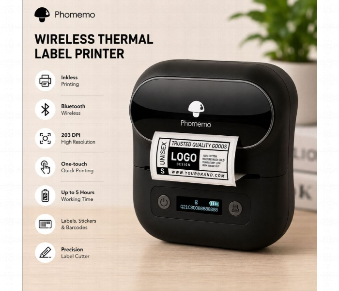 Phomemo M110 Wireless Thermal Label Printer Black Bluetooth Inkless Barcode Sticker Label Maker - Zoom Image 3