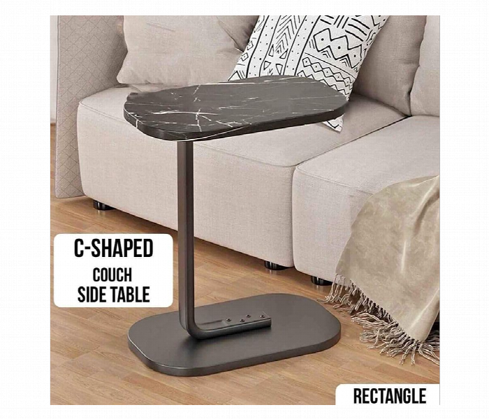C Shaped Portable Side Table Marble Black Adjustable Height - Zoom Image 2
