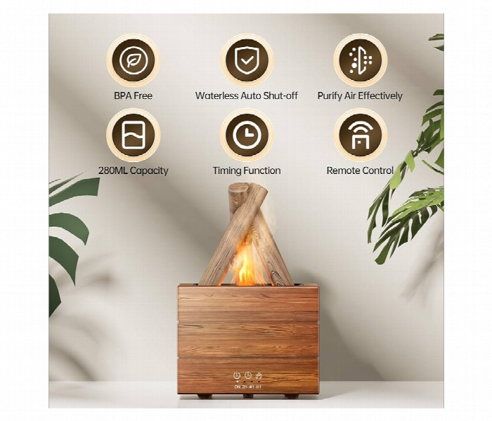 Premium Ultrasonic Flame Aroma Diffuser Wood Grain Timer - Zoom Image 2