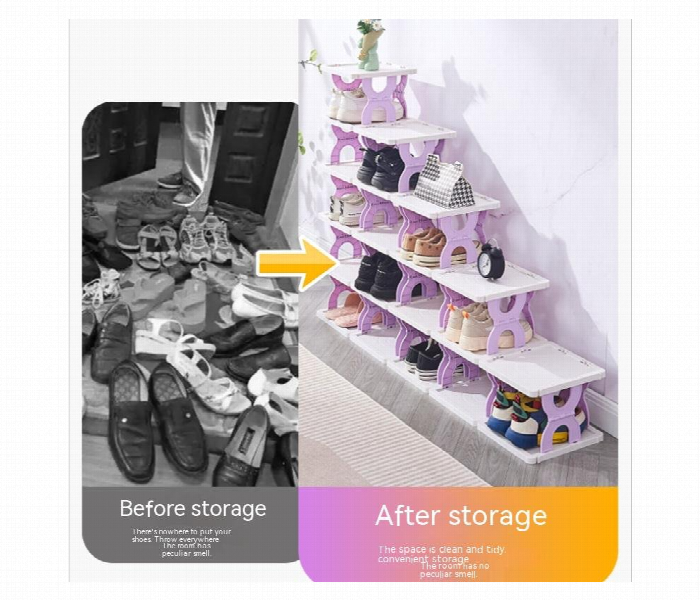 6 Tier Stackable Shoe Rack Pink White Space Saving Shelf - Zoom Image 2