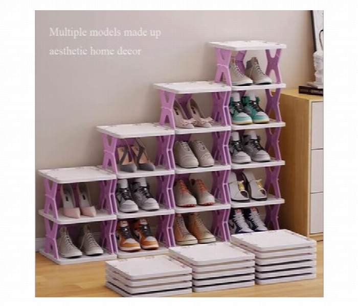 6 Tier Stackable Shoe Rack Pink White Space Saving Shelf - Zoom Image 3