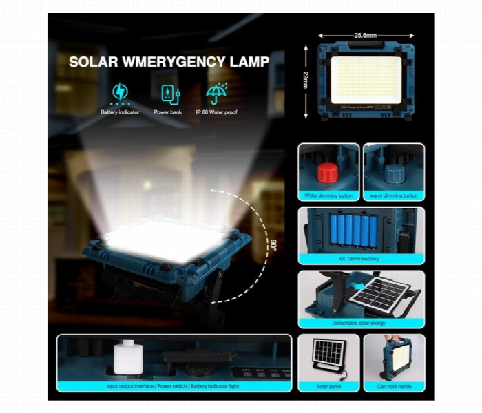 Deepking 200W Solar Emergency Light Ip66 Floodlight Blue - Zoom Image 3
