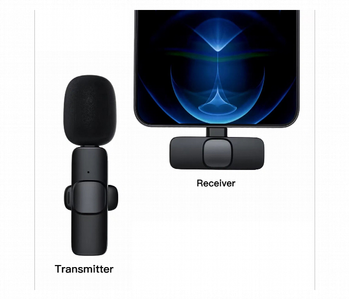 K9 Wireless Lavalier Microphone For Iphone Type C Pc Black - Zoom Image 5
