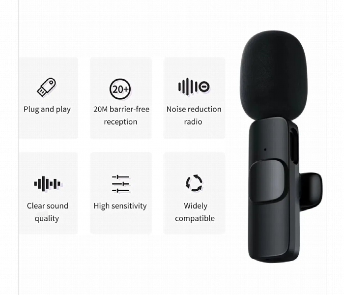 K9 Wireless Lavalier Microphone For Iphone Type C Pc Black - Zoom Image 3