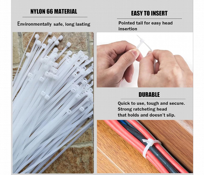 Nylon Cable Ties 100 Pieces Self Locking White Zip Ties - Zoom Image 3