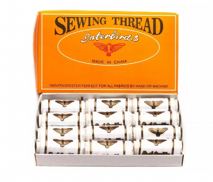 Interbirds White Polyester Sewing Thread 12Pcs 400 Yards - Zoom Image