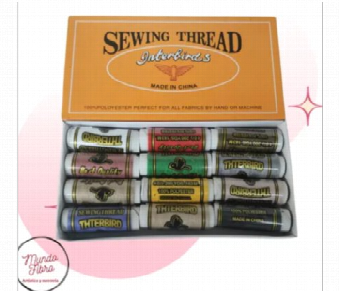 Interbirds Mixed Color Polyester Sewing Thread 12Pcs 1000Y - Zoom Image