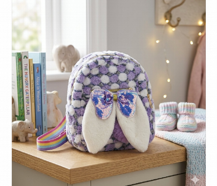 Kids Mini Plush Bunny Backpack With Rainbow Strap - Zoom Image