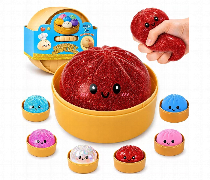 Dumpling Squishy Stress Toy With Case Soft Glitter Squeeze Red - Zoom Image 2