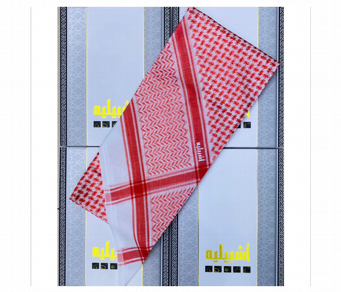 Ishbiliah Orange Shemagh Traditional Checkered Zigzag Pattern Size 52 - Zoom Image 1