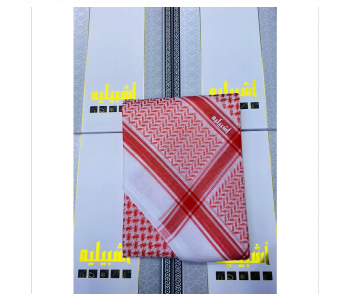 Ishbiliah Orange Shemagh Traditional Checkered Zigzag Pattern Size 55 - Zoom Image 2