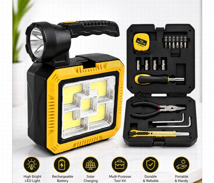 Solar Portable Multi Function 7739 L Rechargeable Led Flashlight With Emergency Tool Kit Yellow - Zoom Image 3