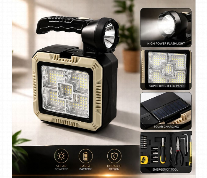 Solar Portable Multi Function 7739 L Rechargeable Led Flashlight With Emergency Tool Kit Gray - Zoom Image 3