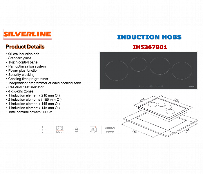 Silverline Induction Hob Ih5367B01 90Cm 4 Zone Touch Control - Zoom Image 2