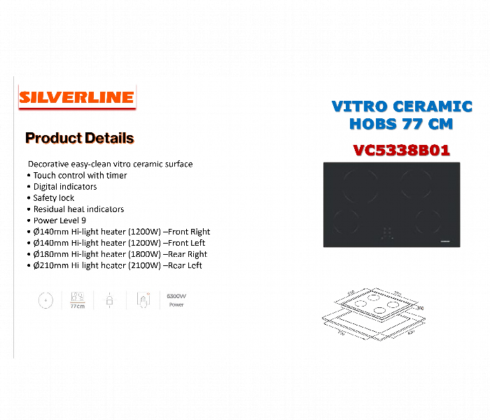 Silverline Vitro Ceramic Hob Vc5338B01 77Cm Touch Control - Zoom Image 2