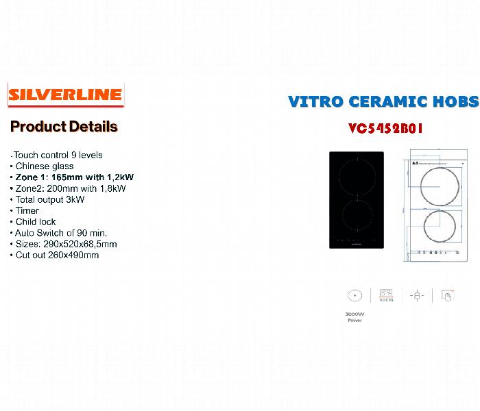 Silverline Vitro Ceramic Hob Vc5452B01 30Cm Touch Control - Zoom Image 2