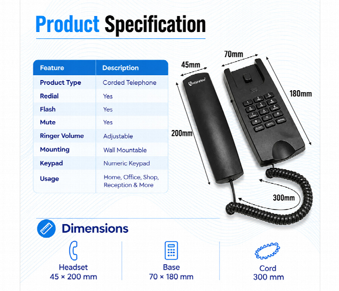 Secuview Corded Telephone With Redial And Flash Function - Zoom Image 7