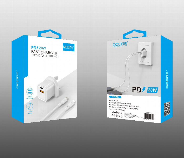 Dcore Dc 24 20W Fast Charger Type C Lightning Cable - Zoom Image