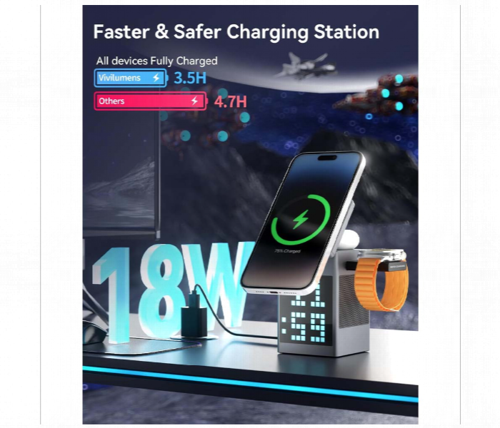 Multifunctional Wireless Charging Station Pixel Clock Bluetooth Speaker - Zoom Image 2