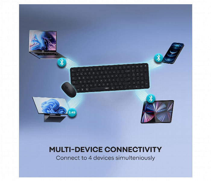 Rapoo 9320M Wireless Keyboard Mouse Combo Multi Device Dark Grey - Zoom Image 2