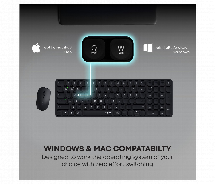 Rapoo 9320M Wireless Keyboard Mouse Combo Multi Device Dark Grey - Zoom Image 4
